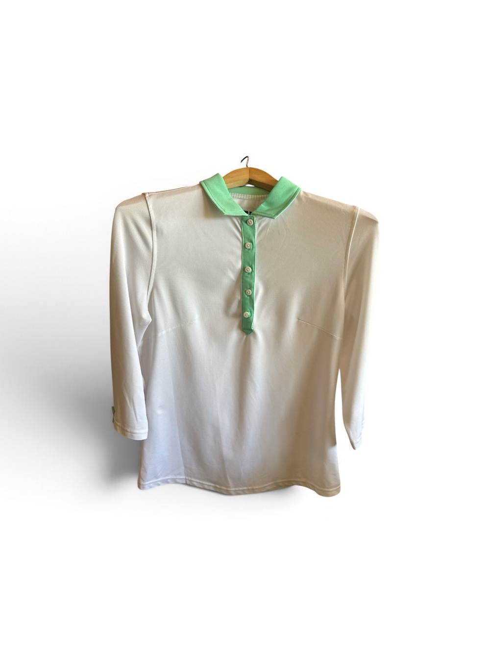 FootJoy White Polo with Mint Green Collar and Placket Golf Athletic Top Medium